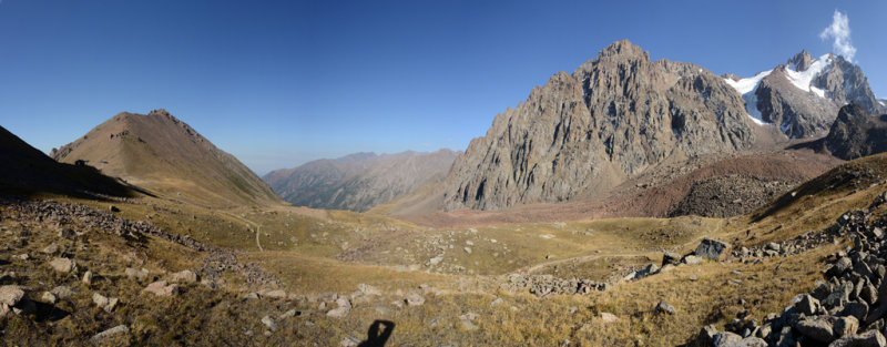 Panoramic view of the Talgar Valley just over the pass from Shymbulak