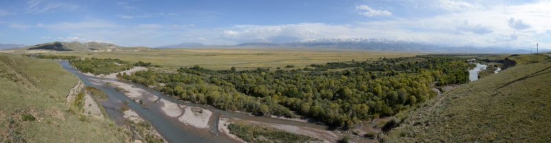 Panorama of the Kegen River from the road to the Kyrgyzstan border