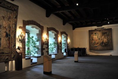 Great Hall of Vianden Castle with its tapestries