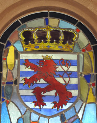 Stained glass window with the coat-of-arms of Luxemburg
