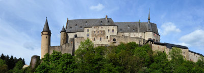 Panoramic view of Vianden Castle from Rue de Diekirch