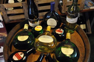 Typical bottles of Fraconian wine, Miltenberg