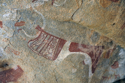 Rock art painting of a decorated cow, Laas Geel