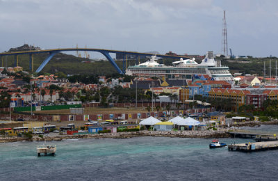 Another cruise ship beat us to the good parking spot in the channel, St Annebaai
