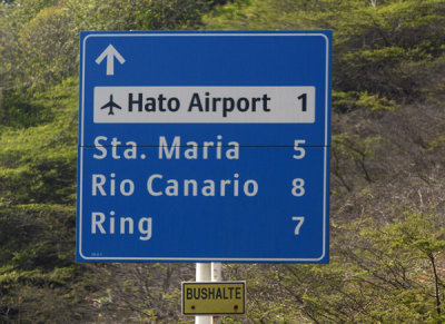 Road sign for Curaaos Hato Airport