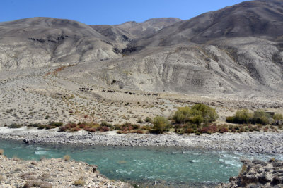 Looking across the Pamir River from Tajikistan into the Wakhan Corridor of Afghanistan