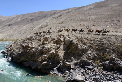 The Pamir River forms the border between Tajikistan and Afghanistan here