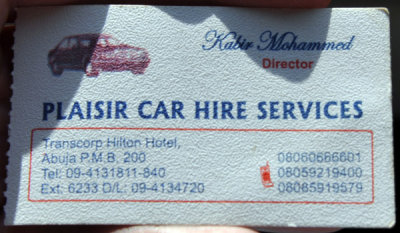 My driver, Plaisir Car Hire Services, Abuja