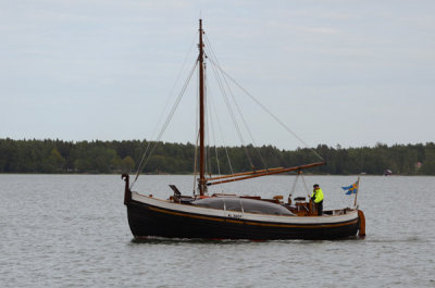 Old wooden sailboat with viking-style prow decoration, Mariehamn