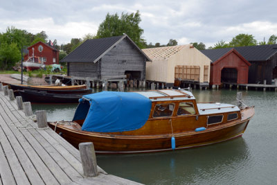 Dock and a row of boathouses, the Sea Quarter, Mariehamn
