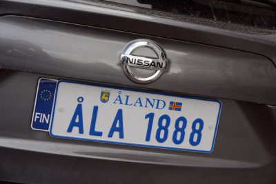 License plate of the Åland Islands autonomous region with an EU FIN sticker