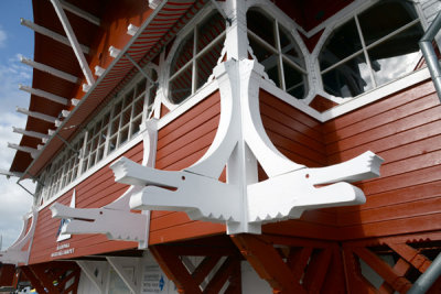 Detail of the wood carving trim on the  ÅSS Pavilion, Mariehamn