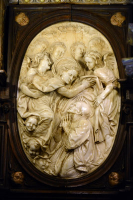 Ivory carving above the Choir Masters seat, Toledo Cathedral