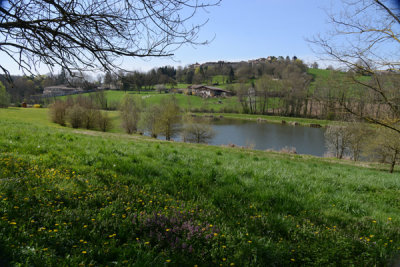 LAubepin Pond with the hill of the old city of Prouges