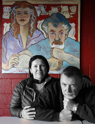 Portrait on red wall