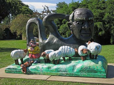 Henry Moore in a Sheep Meadow