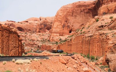 Train dwarfed by the landscape