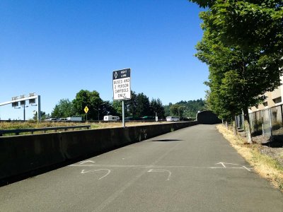 Looking northeast on the Green River Trail in Tukwila (Interstate 5 at left)