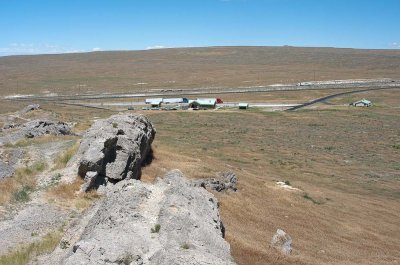 I-80 Aragonite Rest Area, seen from the ridge to the south