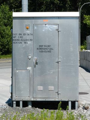 Control box next to a grade crossing