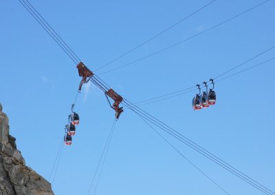 Cable car from Helbronner to the Aiguille du Midi