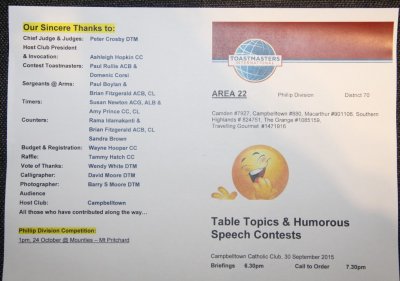 2015 area 22 Humorous and Table topics contest