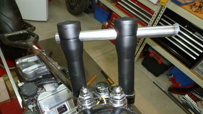New risers made for DNA springer bolted on. Now can be measured for handlebar cross tube.