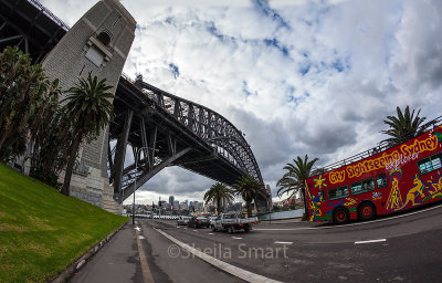 Sydney Harbour Bridge with tourist bus
