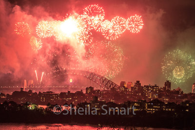 Sydney Harbour Bridge with fireworks 