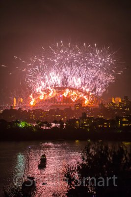 Sydney Harbour with fireworks portrait 