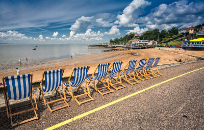 Nine deckchairs at Southend on Sea