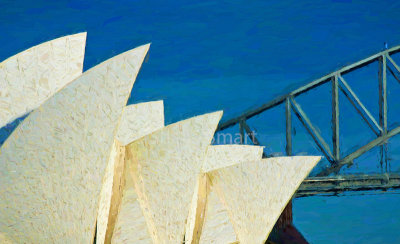 Sydney Opera House with bridge backdrop impressionist filter
