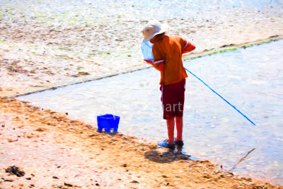 Boy checking his net at Southend