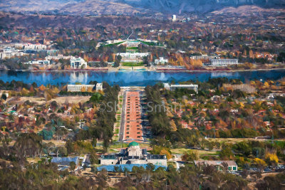 Canberra with Parliament House, old and new 