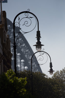 The Rocks lamps and Harbour Bridge 