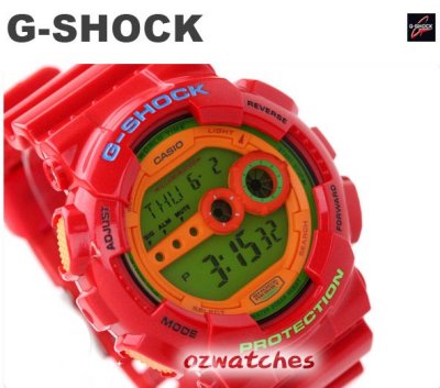 2013 CASIO G-SHOCK SUPER LED GD-100 GD-100HC-4 7 YEAR BATTERY BIG FACE AND CASE