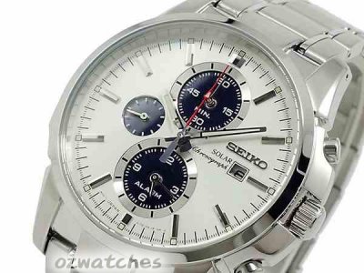 2013 SEIKO SOLAR CHRONOGRAPH ALARM 100M SSC083 SSC083P1 WHITE DIAL