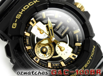 CASIO G-SHOCK GAC-100BR GAC-100BR-1ADR CHRONOGRAPH ANALOG HAND GARISH BLACK & GOLD LIMITED EDITION