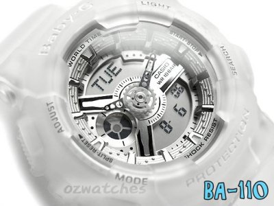 2014 CASIO BABY-G MECHANICAL FACE BA-110 BA-110-7A2DR TRANSLUCENT WHITE RESIN