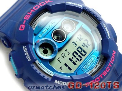 CASIO G-SHOCK GD-120TS GD-120TS-2DR 7 YEAR BATTERY SUPER LED STOCK RESISTANT BLUE SEMI-GROSS