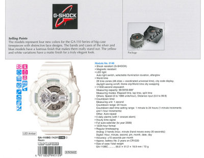2015 CASIO G-SHOCK ANTI-MAGNETISM GA-110BC GA-110BC-7A WHITE SHOCK RESISTANT