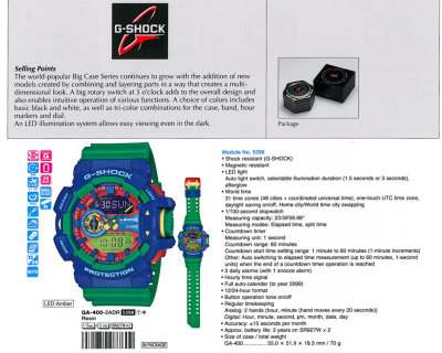 NEW CASIO G-SHOCK BIG CASE ROTARY SWITCH GA-400-2A GA-400-2ADR TRI-COLOR
