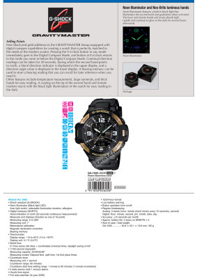 CASIO G-SHOCK GRAVITYMASTER AVIATOR TWIN SENSOR GA-1000-9G GA-1000-9GDR BLACK-GOLD