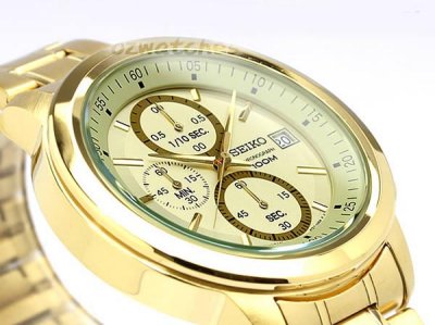 SEIKO CHRONOGRAPH ANALOG QUARTZ 100M SKS450P1 GOLD TONE DIAL / GOLD SS BAND