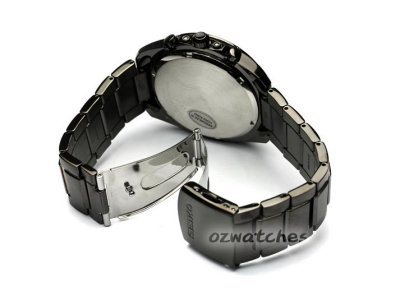 SEIKO SOLAR ANALOG CHRONOGRAPH SSC217 SSC217P1 BLACK DIAL x BLACK SS BAND