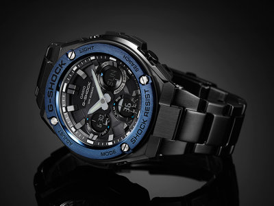 Shop Australia Online - CASIO G-SHOCK G-STEEL GST-S110BD-1A2 GST-S110BD-1A2DR ALL BLACK ION PLANT x BLUE IP BEZEL