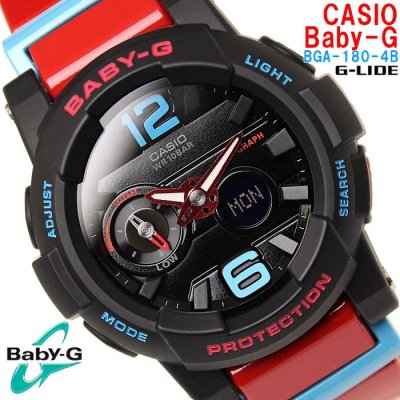 CASIO BABY-G G-LIDE LADIES DIGITAL WATCH TIDE GRAPH BGA-180-4B BGA-180-4BDR BLACK/RED