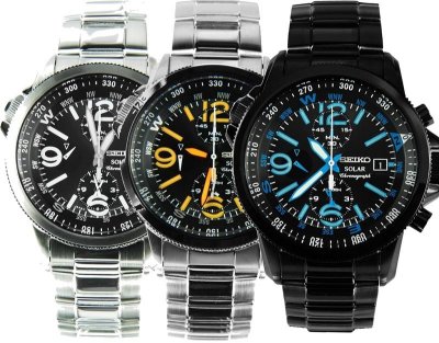 SEIKO SOLAR CHRONOGRAPH MENS WATCH ALARM 100M SSC079 SSC079P1 ALL BLACK ION PLATING