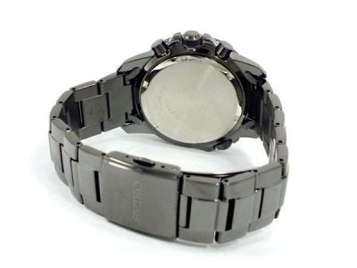 SEIKO SOLAR CHRONOGRAPH MENS WATCH ALARM 100M SSC079 SSC079P1 ALL BLACK ION PLATING
