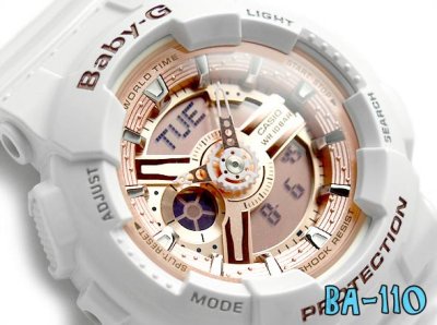 CASIO BABY-G LADIES DIGITAL CASIO BA-110-7A1 BA-110-7A1DR BLACK/GOLD DIGITAL WATCH BA-110-7A1 BA-110-7A1DR WHITE / ROSE GOLD